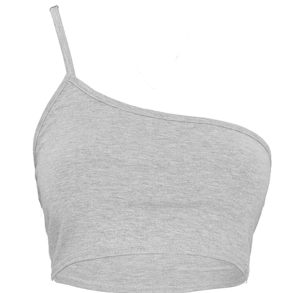 Plt basic grey one shoulder strappy crop top - Picture 4 of 5